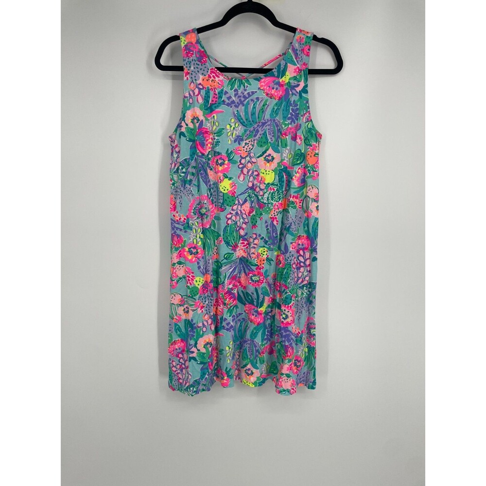 Lilly Pulitzer Kristen Swing Dress M Tropical Floral Pima Cotton Lattice Back